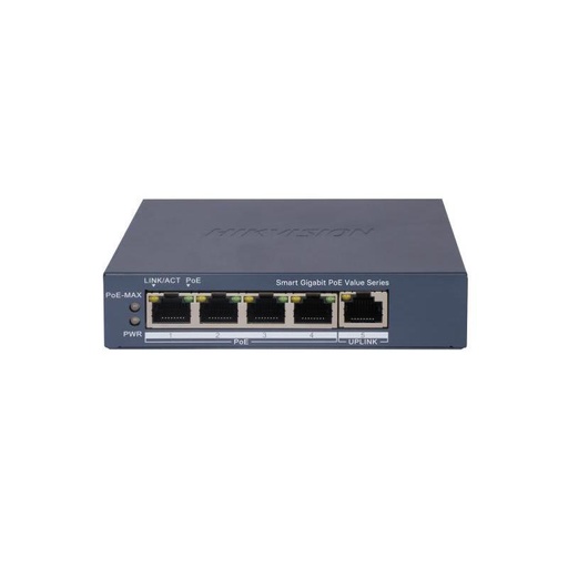 [DS-3E1505P-EI/M] Switch Gigabit PoE+ / Administrable / 4 Puertos 1000 Mbps PoE+ / 1 Puerto 1000 Mbps Uplink / Configuración Nube Hik-PartnerPro / Modo Extendido hasta 300 Metros / 45 Watts